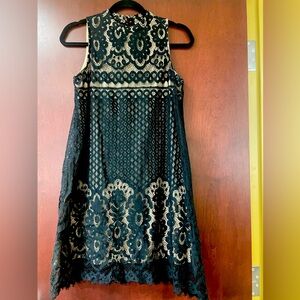 Love Fire Sleeveless Black Lace Dress With Nude Underlay Size Medium